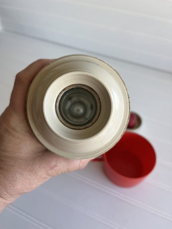 1971 King-Seeley Thermos – Atomic Stripe in Brown & Red – Worn Vintage Charm – 13.5” - Image 3