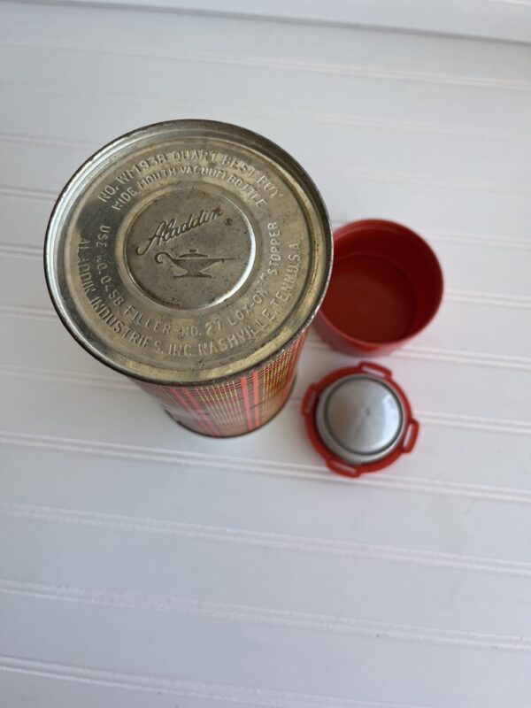 Vintage Aladdin Plaid Thermos | Red, Yellow & Brown Tartan | Retro Drinkware | Mid-Century Camping Collectible - Image 5
