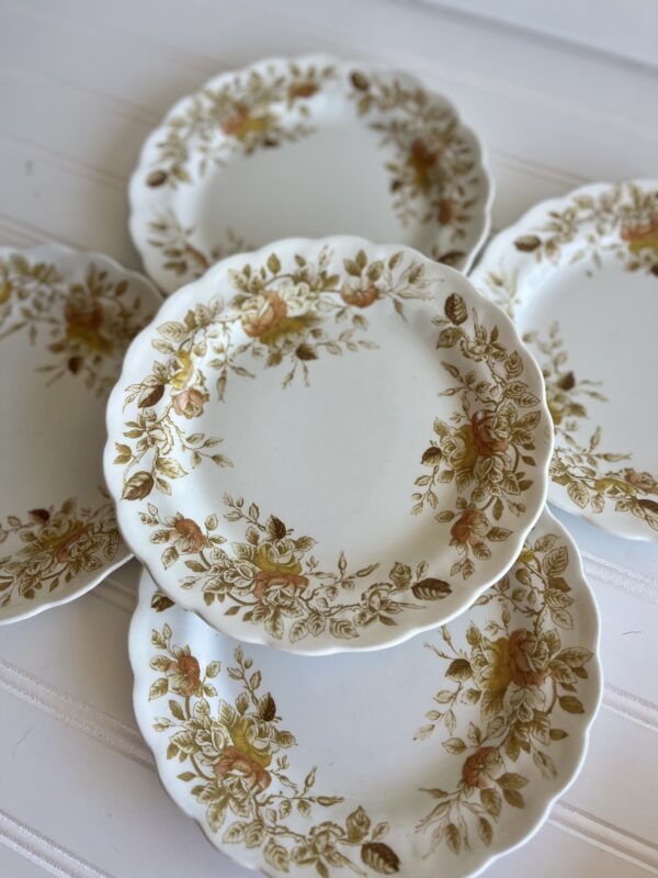 Antique Rose Staffordshire Ironstone Plates – Set of 5 (7 3/4")