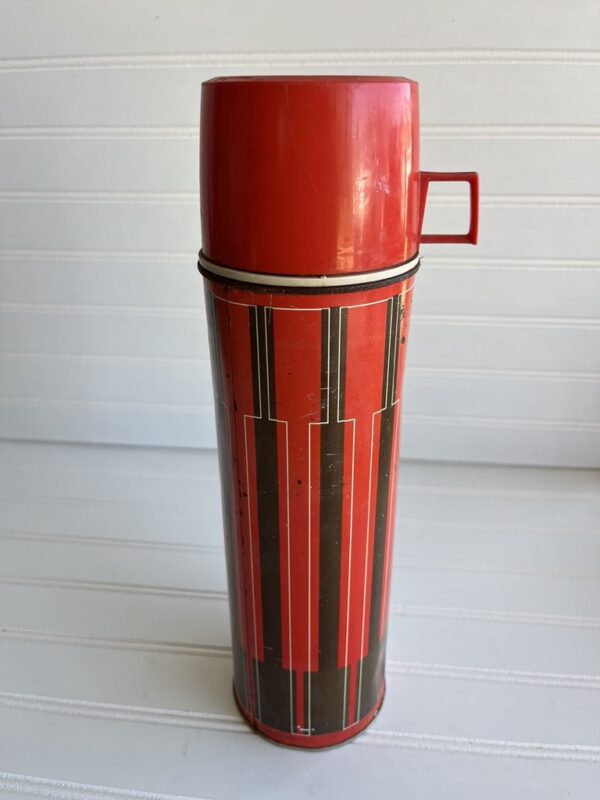 1971 King-Seeley Thermos – Atomic Stripe in Brown & Red – Worn Vintage Charm – 13.5” - Image 5