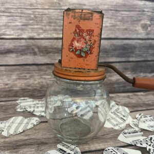 Vintage Red Floral Nut Chopper Wood Handle w/ Anchor Hocking Glass 5935