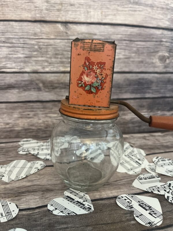 Vintage Red Floral Nut Chopper Wood Handle w/ Anchor Hocking Glass 5935 - Image 2
