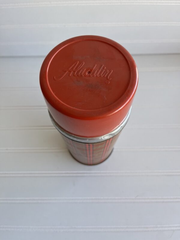 Vintage Aladdin Plaid Thermos | Red, Yellow & Brown Tartan | Retro Drinkware | Mid-Century Camping Collectible - Image 2