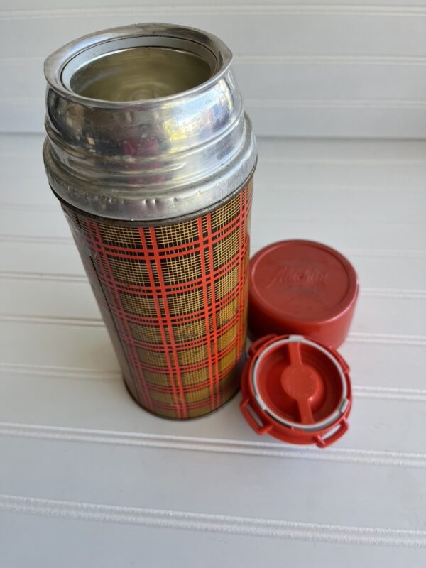 Vintage Aladdin Plaid Thermos | Red, Yellow & Brown Tartan | Retro Drinkware | Mid-Century Camping Collectible - Image 3