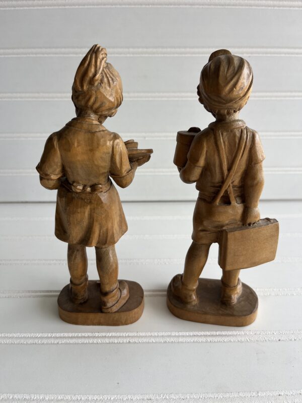 Hand-Carved Wooden Children – Vintage European Folk Art (8") - Image 4