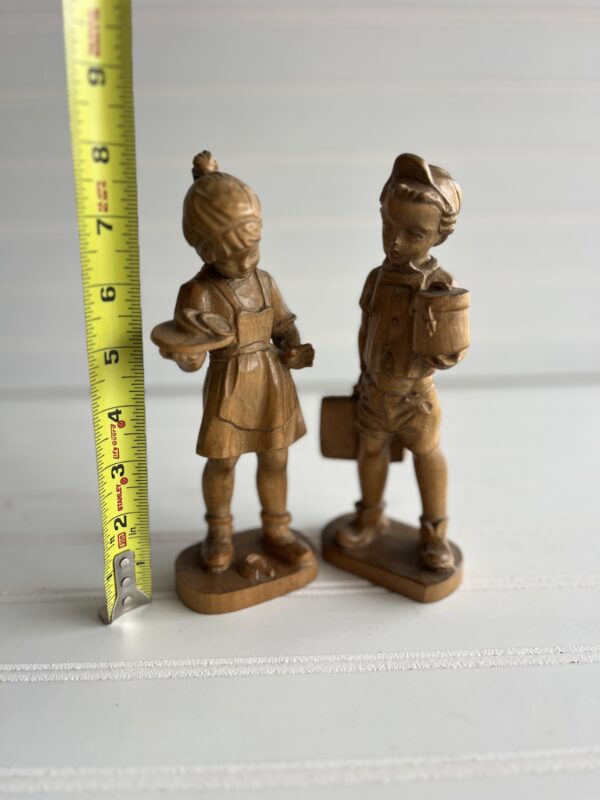 Hand-Carved Wooden Children – Vintage European Folk Art (8") - Image 2